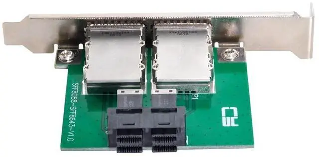 Main image of Vszerda Dual Ports Mini SAS SFF-8088 to Internal SAS HD SFF-8643 PCBA Female Adapter with Low Profile Bracket