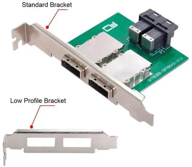 Alt view image 5 of 7 - Vszerda Dual Ports Mini SAS SFF-8088 to Internal SAS HD SFF-8643 PCBA Female Adapter with Low Profile Bracket