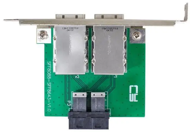 Alt view image 2 of 7 - Vszerda Dual Ports Mini SAS SFF-8088 to Internal SAS HD SFF-8643 PCBA Female Adapter with Low Profile Bracket