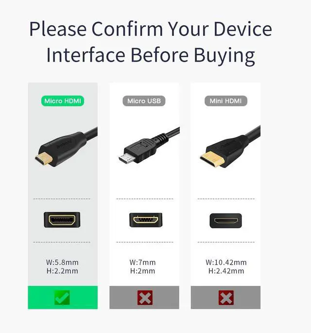 Alt view image 3 of 6 - Micro HDMI to HDMI Adapter, 4K Mirco HDMI Male to HDMI Female Cable(Type D to Type A), Support 1080P 3D, for GoPro Hero8/7/6/5, Raspberry pi 4, Sony 6300, Nikon/Canon, Yoga 3 and Other Action Camera