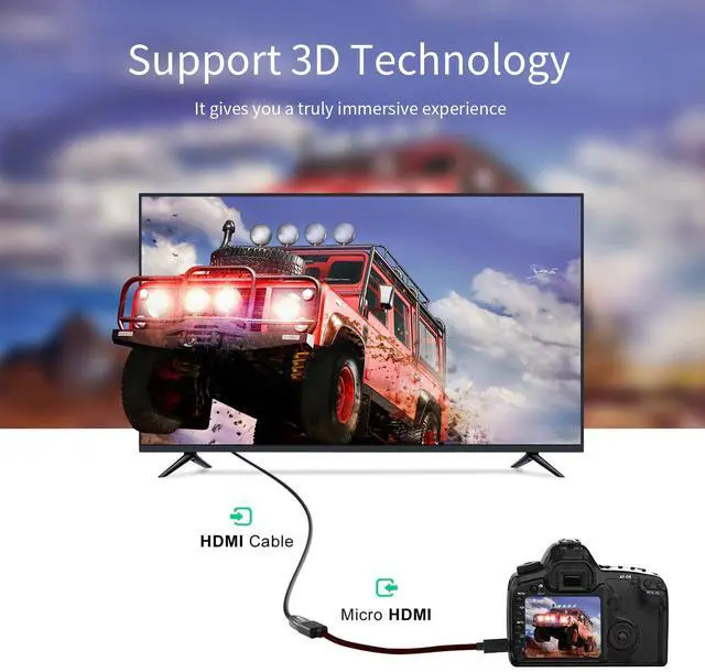 Alt view image 4 of 6 - Micro HDMI to HDMI Adapter, 4K Mirco HDMI Male to HDMI Female Cable(Type D to Type A), Support 1080P 3D, for GoPro Hero8/7/6/5, Raspberry pi 4, Sony 6300, Nikon/Canon, Yoga 3 and Other Action Camera