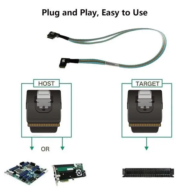 Alt view image 6 of 7 - Vszerda Mini SAS Cable SFF-8087 Left-Angle to Left-Angle Cable 26" (50cm) 12Gbps SAS 3.0 | RAID Controller to Backplane Server & Storage Compatible