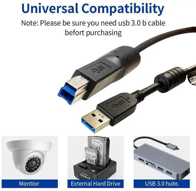 Alt view image 5 of 7 - Vszerda USB A to USB B 3.0 Cable (5FT), USB 3.0 Type A to B Male Cable Compatible with Monitor, Docking Station, Printer, External Hard Drivers, Scanner, USB Hub and More-Black