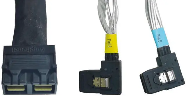 Main image of Vszerda Mini SAS Cable, SFF-8643x2 to SFF-8087x2 Straight to Right Angle High-Speed Data Transfer for SAS/RAID Controllers, Backplanes, and Servers, 74CM/65CMFT