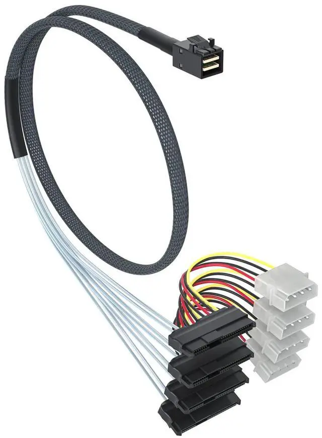 Alt view image 4 of 7 - Vszerda Internal Mini SAS HD SFF-8643 to 4xSFF-8482 Fan-Out SAS Cable with IDE Molex SATA Power for Raid Controller to Hard Drive, 12Gb/s, 0.75~0.8m(2.46~2.62ft)