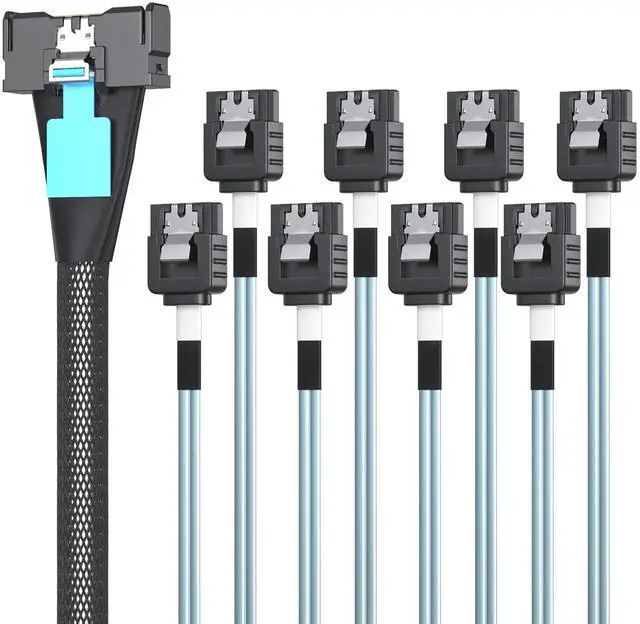 Main image of Vszerda MCIO to SATA Cable, MCIO 8X SFF-TA-1016 to 8xSATA, Mini Cool Edge IO Host/RAID to SATA Target HD, for Server Storage Backplanes & JBOD Expansion, 1m(3.3ft)