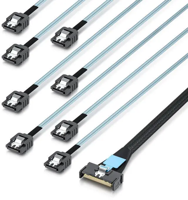 Alt view image 2 of 5 - Vszerda MCIO to SATA Cable, MCIO 8X SFF-TA-1016 to 8xSATA, Mini Cool Edge IO Host/RAID to SATA Target HD, for Server Storage Backplanes & JBOD Expansion, 1m(3.3ft)