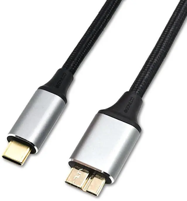 Main image of Vszerda USB Micro B to USB Type C Cable 10 Gbps Fast Data Transfer Cord 3A Quick Charge Compatible with MacBook, iPad, Galaxy S24, Laptop, External Hard Drive - Nylon Black Wire 2.0 M / 6.5 Feet
