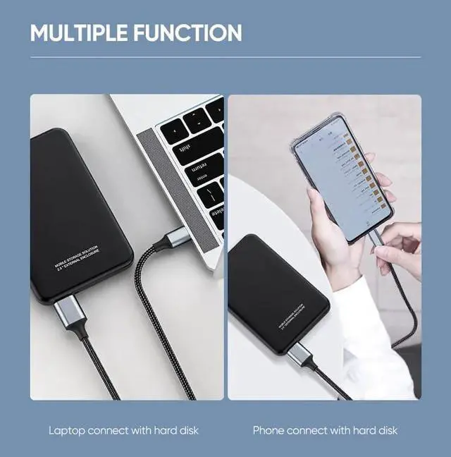 Alt view image 4 of 7 - Vszerda USB Micro B to USB Type C Cable 10 Gbps Fast Data Transfer Cord 3A Quick Charge Compatible with MacBook, iPad, Galaxy S24, Laptop, External Hard Drive - Nylon Black Wire 2.0 M / 6.5 Feet