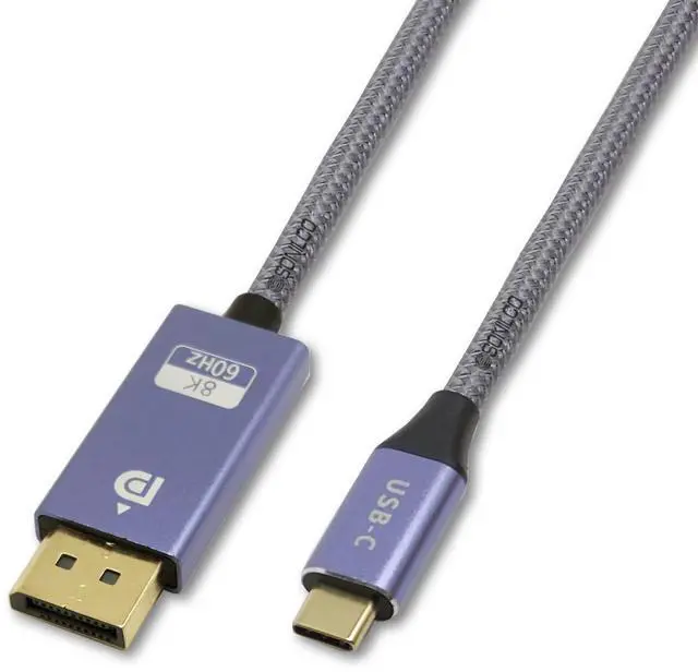 Main image of Vszerda High Definition USB C to DisplayPort Cable 1.4 8K Cord 60Hz UHD 4K for Video Streaming & Gaming Gray Wire Compatible with MacBook Pro/Air Samsung S22/23 Series 2.0 M / 6.5 Feet