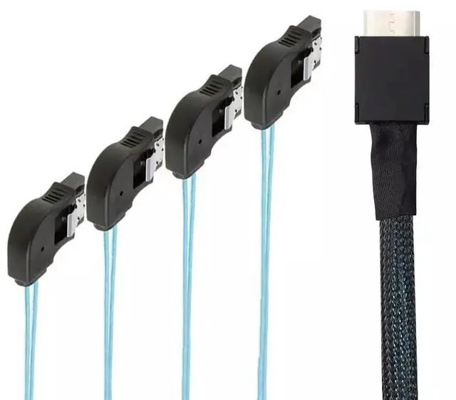 Alt view image 4 of 4 - Vszerda OCuLink PCIE SAS SFF-8611 4i to 4 Ports SATA 7P Right-Angle Connector Data Cable 50CM