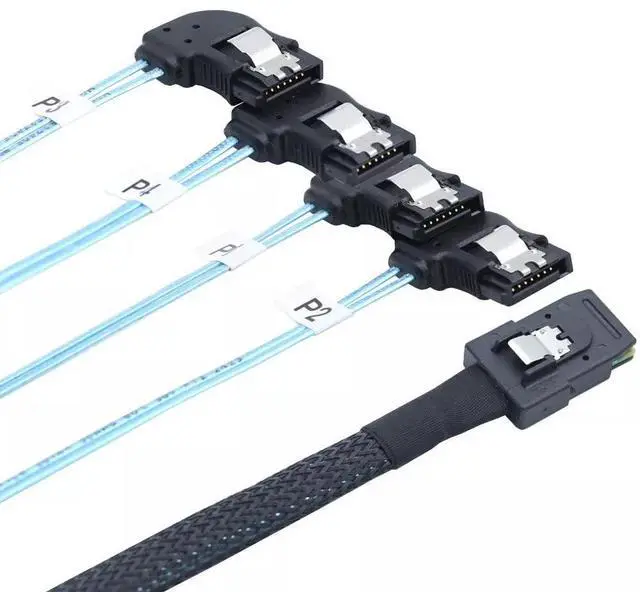 Alt view image 2 of 5 - Vszerda Mini SAS HD SFF-8087 to 4 Ports SATA Right Angle Server Connection Cable 100CM