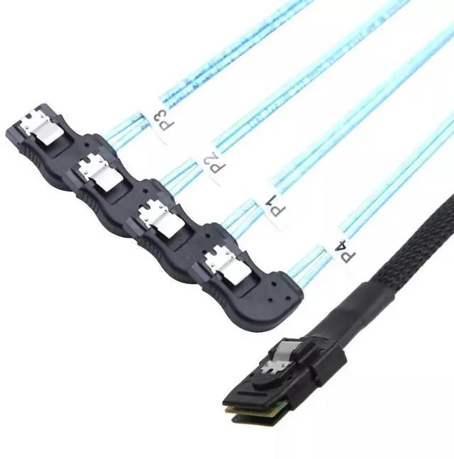 Alt view image 3 of 5 - Vszerda Mini SAS HD SFF-8087 to 4 Ports SATA Right Angle Server Connection Cable 100CM