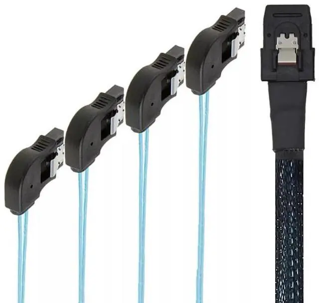 Alt view image 4 of 5 - Vszerda Mini SAS HD SFF-8087 to 4 Ports SATA Right Angle Server Connection Cable 100CM