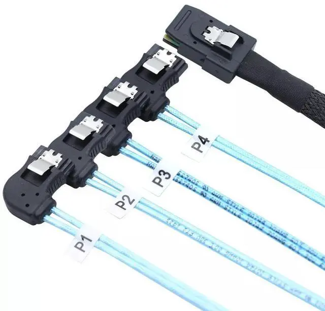 Alt view image 5 of 5 - Vszerda Mini SAS HD SFF-8087 to 4 Ports SATA Right Angle Server Connection Cable 100CM