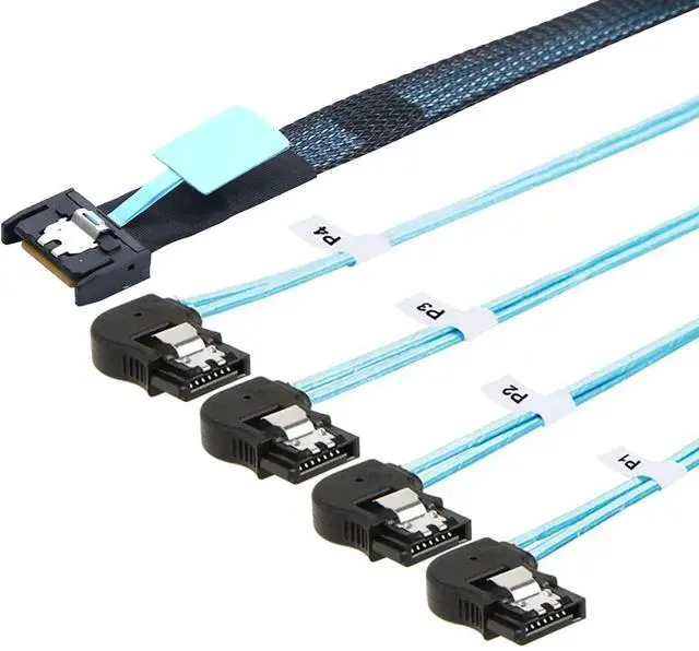 Alt view image 6 of 6 - Vszerda PCIE Slimline Mini SAS MCIO SFF-8654 38P to 4X SATA Left Angle Hard Drive Cable 100CM
