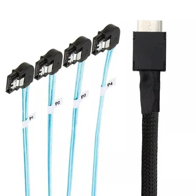 Alt view image 3 of 5 - Vszerda OCuLink PCI-E SAS SFF-8611 4i to 4 Ports SATA 7P Left Angle Hard Drive Cable 50CM