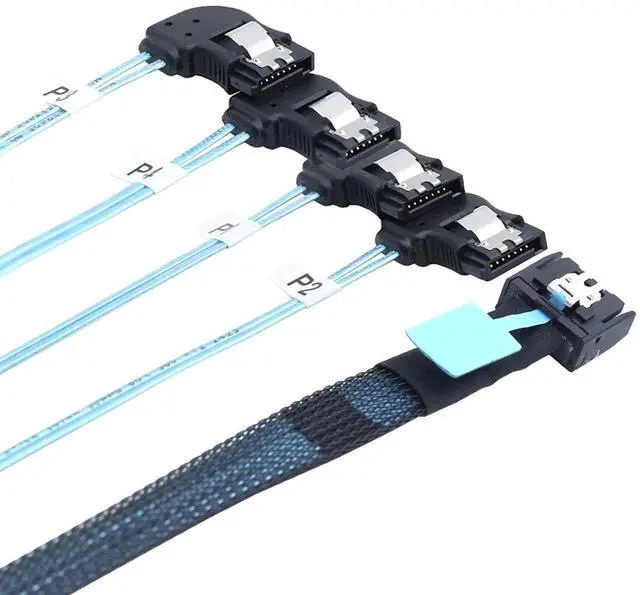 Main image of Vszerda Slimline Mini SAS MCIO SFF-8654 4I 38P to 4X SATA Right Angle Hard Drive Cable 80CM