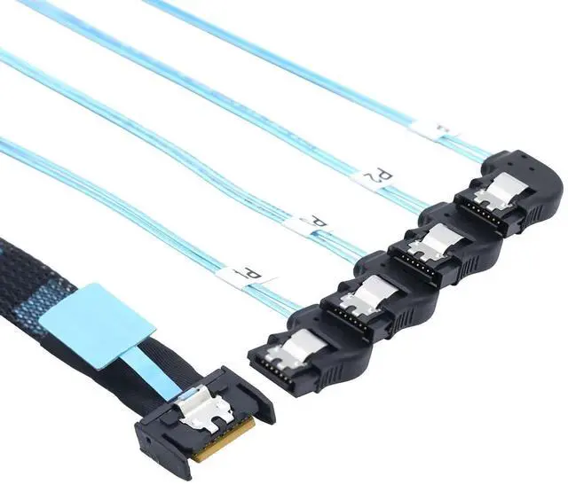 Alt view image 3 of 3 - Vszerda Slimline Mini SAS MCIO SFF-8654 4I 38P to 4X SATA Right Angle Hard Drive Cable 80CM