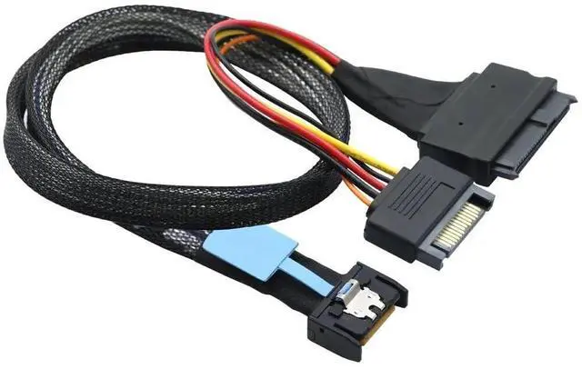 Alt view image 4 of 5 - Vszerda MCIO 4i Gen5 SAS SFF-8654 to U.2 NVMe SFF-8639 with SATA 15P Power Adapter Cable 100CM
