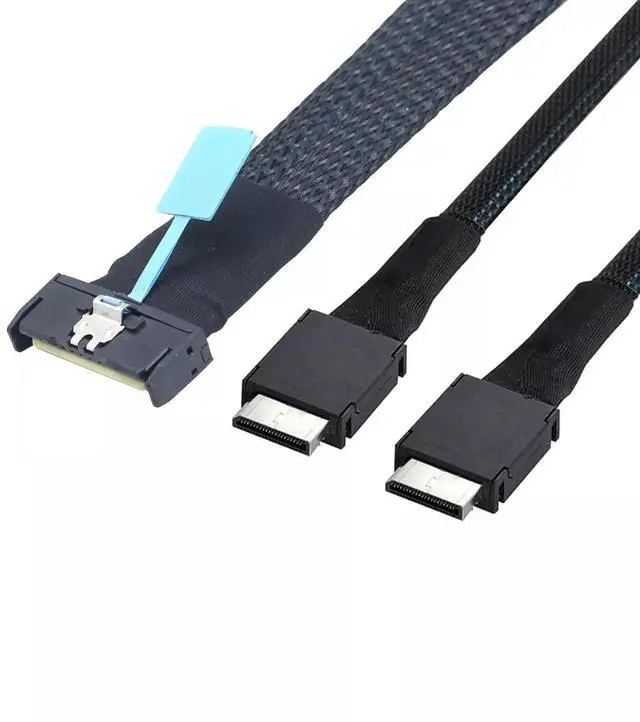 Alt view image 2 of 6 - Vszerda PCI-E5.0 MCIO SFF-8654 8I 74P to 2X Oculink SAS SFF-8611 4I Server Adapter Cable (1m)