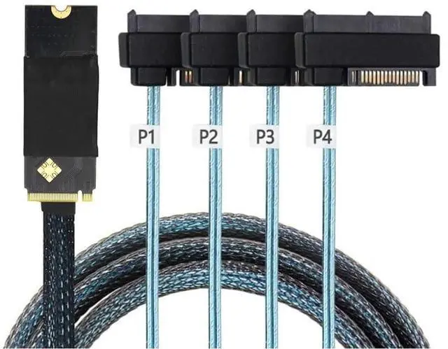 Alt view image 4 of 4 - Vszerda M.2 Mkey SFF-8643 Contact to 4-Port SAS SFF-8482 Server Conversion Cable 100CM