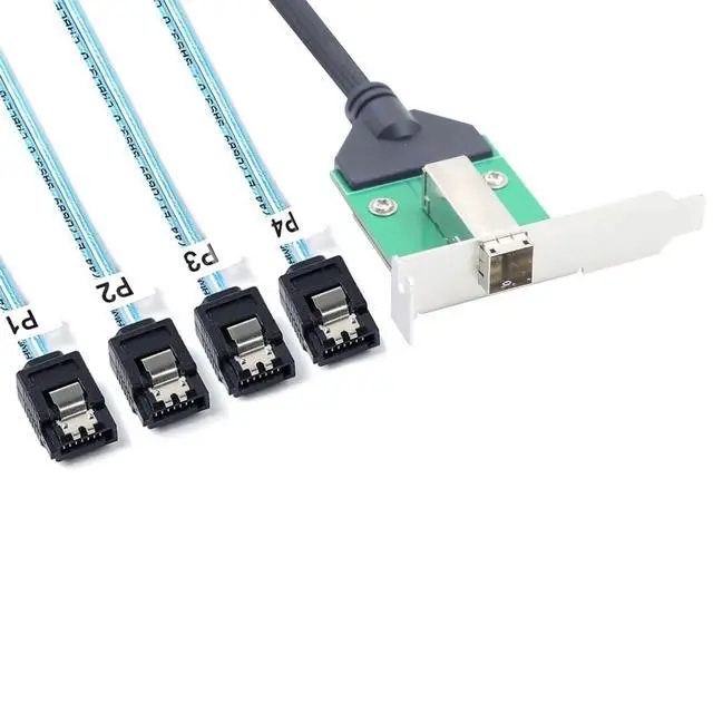 Alt view image 3 of 5 - Vszerda External Mini SAS SFF-8644 female to 4 Port SATA for Server Cable adapter,30AWG 50CM