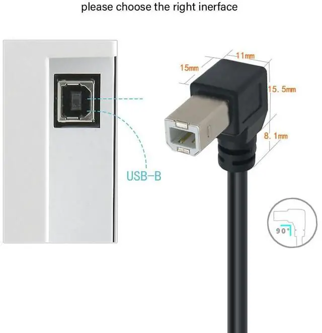 Alt view image 5 of 6 - Vszerda 59inch USB 2.0 High Speed Printer/Scanner Right Angle Cable USB Printer Cable 90 Degree USB 2.0 A Male to B Male Printer Scanner USB B Cable Cord with 480Mbps (Down Angle, 4.9Feet)