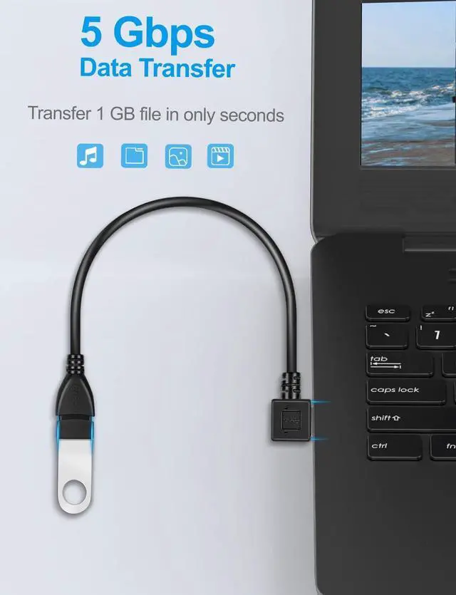 Alt view image 4 of 7 - Vszerda 2 Pack SuperSpeed USB 3.0 Angle Male to Female Extension Cable Convertor Adapter Extender Cord Left and Right Angle one Each - 6 inch 2 Pack