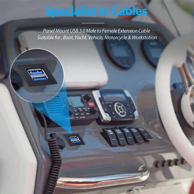 Alt view image 4 of 7 - Vszerda Dual USB3.0 Square Flush Mount - 2M 6ft USB 3.0 Extension Mount, Dash Mount, Flush Mount, Panel Mount Cable, for Car, Boat, Motorcycle (6 feet) - Black