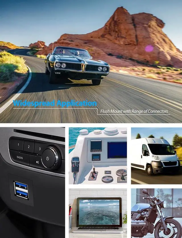 Alt view image 5 of 7 - Vszerda Dual USB3.0 Square Flush Mount - 2M 6ft USB 3.0 Extension Mount, Dash Mount, Flush Mount, Panel Mount Cable, for Car, Boat, Motorcycle (6 feet) - Black