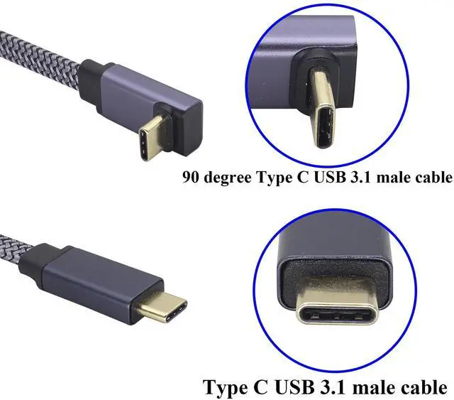 Alt view image 3 of 7 - Vszerda Upward Angle USB Type C 3.1 10Gbps Flat Braided Cable 90 Degrees USB 3.1 Type C Male to Male Gen 2 60W&3A Charger Cable Compatible for MacBook,Chromebook,S20,Pixel XL (UP/M/M-0.6M)