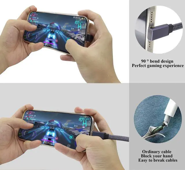 Alt view image 4 of 7 - Vszerda Upward Angle USB Type C 3.1 10Gbps Flat Braided Cable 90 Degrees USB 3.1 Type C Male to Male Gen 2 60W&3A Charger Cable Compatible for MacBook,Chromebook,S20,Pixel XL (UP/M/M-0.6M)