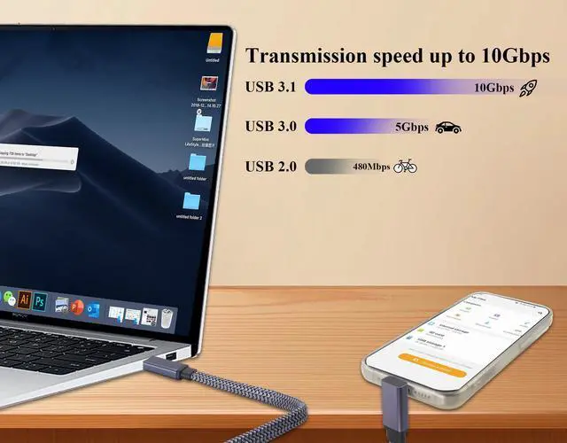 Alt view image 6 of 7 - Vszerda Upward Angle USB Type C 3.1 10Gbps Flat Braided Cable 90 Degrees USB 3.1 Type C Male to Male Gen 2 60W&3A Charger Cable Compatible for MacBook,Chromebook,S20,Pixel XL (UP/M/M-0.6M)