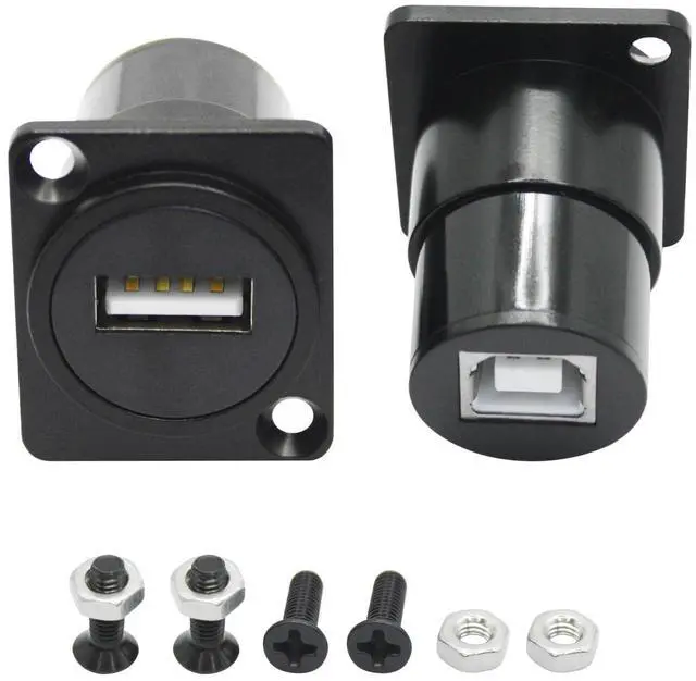 Main image of Vszerda 2Pcs USB Panel Mount Adapter, D Type USB A Female to USB B Female 2.0 Print Connector Adapter with Install Screw, for Printer, Scanner and More