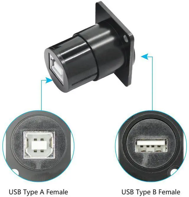 Alt view image 2 of 7 - Vszerda 2Pcs USB Panel Mount Adapter, D Type USB A Female to USB B Female 2.0 Print Connector Adapter with Install Screw, for Printer, Scanner and More