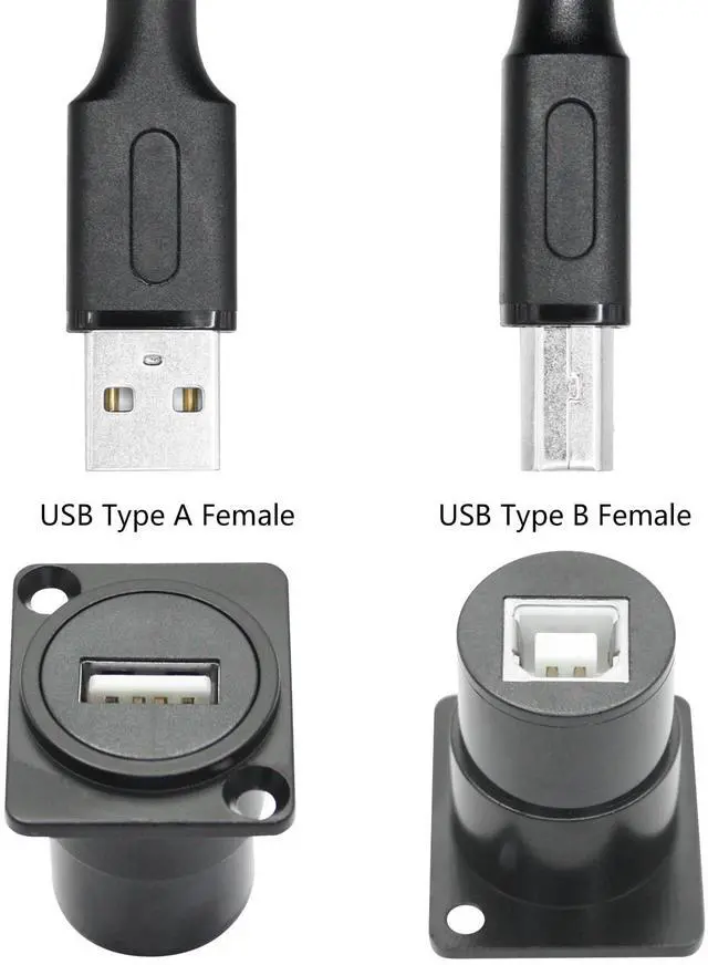 Alt view image 3 of 7 - Vszerda 2Pcs USB Panel Mount Adapter, D Type USB A Female to USB B Female 2.0 Print Connector Adapter with Install Screw, for Printer, Scanner and More