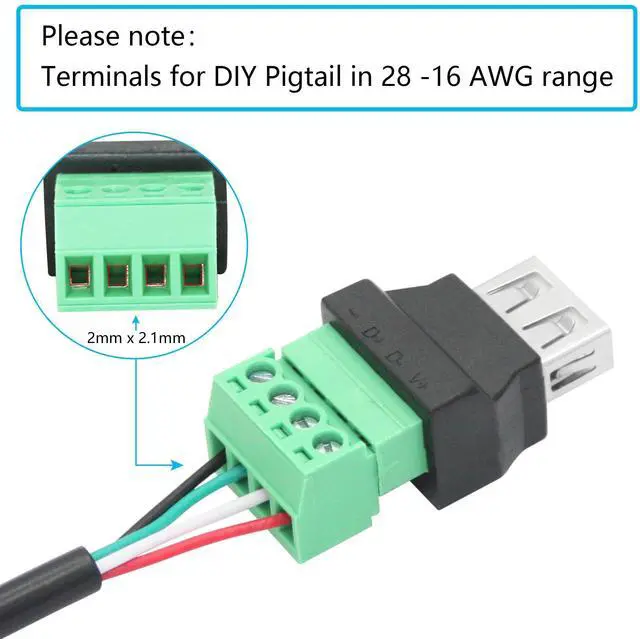 Alt view image 4 of 7 - Vszerda 2Pcs USB 2.0 A Female to 4 Pin Screw Terminal Adapter, USB A Quick Connect Solderless Connector Converter, for USB Device Charging and Data Transfer
