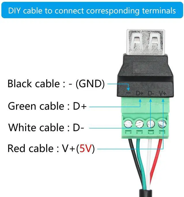 Alt view image 5 of 7 - Vszerda 2Pcs USB 2.0 A Female to 4 Pin Screw Terminal Adapter, USB A Quick Connect Solderless Connector Converter, for USB Device Charging and Data Transfer