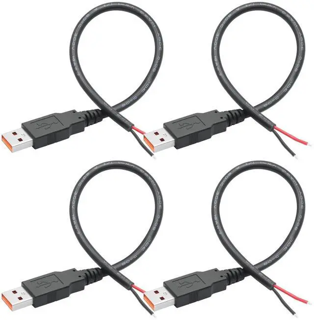 Main image of Vszerda 4Pcs USB A Male to 2 Pin Bare Wire 11inch, 18AWG 5V/6A 2 Pin Pigtail Open End Power Cord, for USB Equipment Installed or Replace Repair DIY Cable