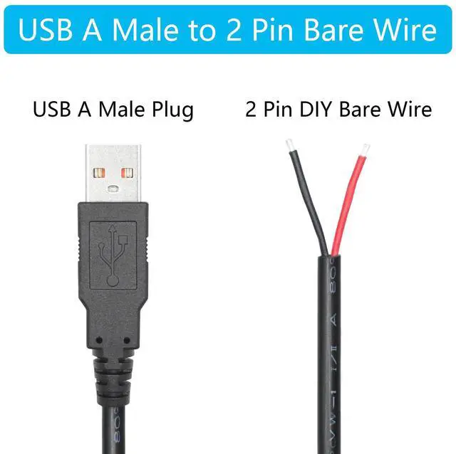 Alt view image 5 of 7 - Vszerda 4Pcs USB A Male to 2 Pin Bare Wire 11inch, 18AWG 5V/6A 2 Pin Pigtail Open End Power Cord, for USB Equipment Installed or Replace Repair DIY Cable
