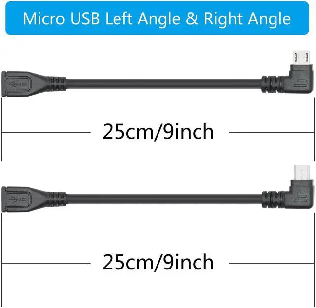 Alt view image 7 of 7 - Vszerda Short Micro USB Extension Cable 9inch, 90 Degree Micro USB Left & Right Angle Male to Female Charging and Data Sync Cable, for Device Cellphone, Tablet, MP3 Extension and More(1Pair)