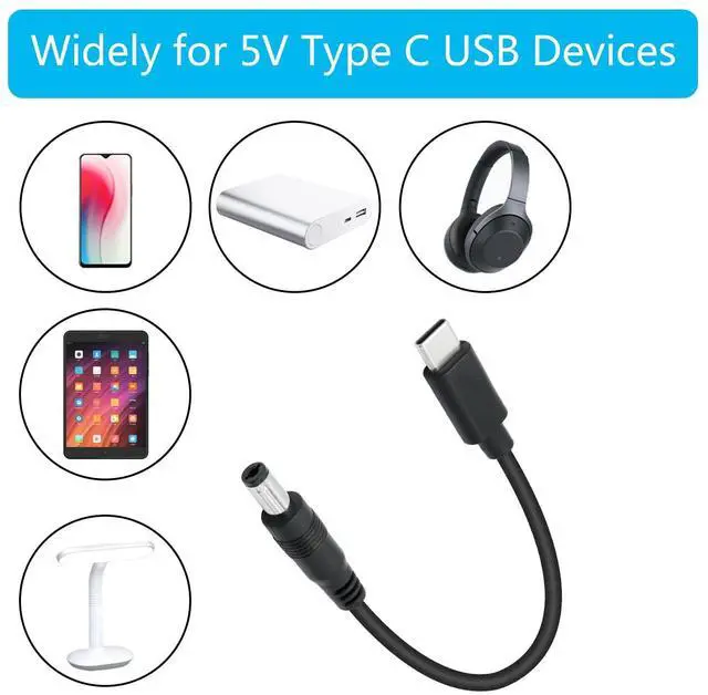 Alt view image 4 of 6 - Short DC 5.5mm x 2.1mm to USB C Power Cord 6inch, DC 5521 Male to USB Type C Male Plug 5V 3A Power Charging Cable Extension Cord, for LED Desk Lamp, Small Fan Etc Other USB Type C Equipment (2Pcs)