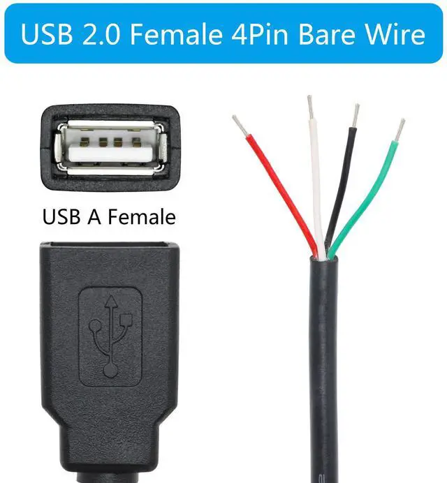 Alt view image 3 of 6 - Vszerda 4Pcs Short USB A Female to 4 Pin Bare Wire 11inch, USB 5V/2A 4 Pin Pigtail Open End Power and Data Cable, for Equipment Installed or Replacement Repair DIY Cable