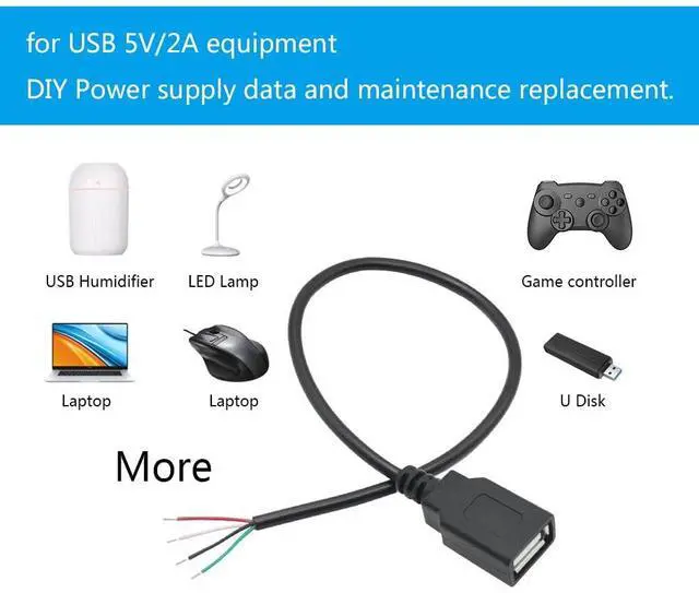 Alt view image 5 of 6 - Vszerda 4Pcs Short USB A Female to 4 Pin Bare Wire 11inch, USB 5V/2A 4 Pin Pigtail Open End Power and Data Cable, for Equipment Installed or Replacement Repair DIY Cable