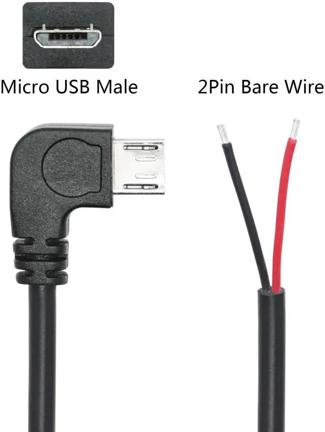 Alt view image 4 of 7 - Vszerda 4Pcs Right Angle Micro USB to 2 Pin Bare Wire Open End Cable 11inch, 90 Degree USB Male Plug Pigtail Power Wire 5V/3A, for Equipment Installed or Replacement Repair DIY