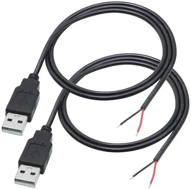 Main image of Vszerda 2Pcs USB A Male 2 Pin Bare Wire 3FT, USB A Male Pigtail Open End Power Cable, for 5V/3A USB Equipment Installed or DIY Replace Repair Cable