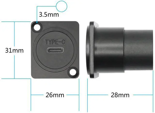 Alt view image 7 of 7 - Vszerda 2Pcs USB 3.1 Panel Mount Connector Socket, D-Type USB Type C Female to Female Panel Fixed Pass Through Module with Install Screw, 10Gbps High Speed Data Extension Adapter