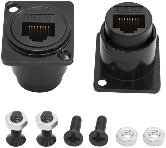 Main image of Vszerda 2Pcs RJ45 Panel Mount Connector, D-Type RJ45 Cat6 Female to Female Through Socket with Install Screw, Ethernet Extension Coupler Adapter