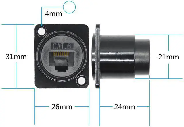 Alt view image 6 of 6 - Vszerda 2Pcs RJ45 Panel Mount Connector, D-Type RJ45 Cat6 Female to Female Through Socket with Install Screw, Ethernet Extension Coupler Adapter